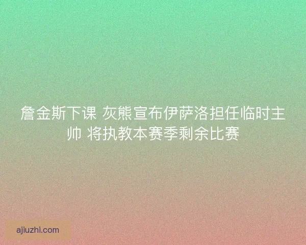 詹金斯下课 灰熊宣布伊萨洛担任临时主帅 将执教本赛季剩余比赛
